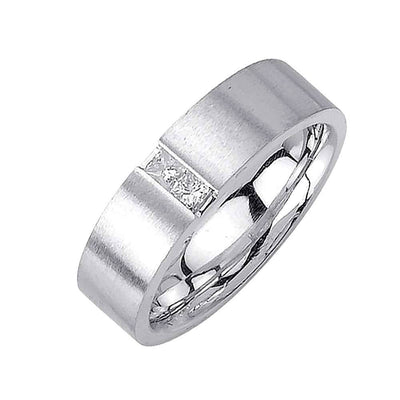 6mm Matte Finish with Princess Diamond Inlay Men's Diamond Wedding Band