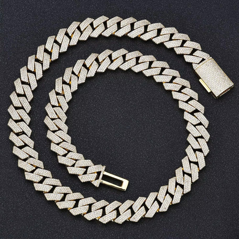 29ct TCW Iced Out Moissanite Cuban Chain Necklace (14K Yellow Gold)