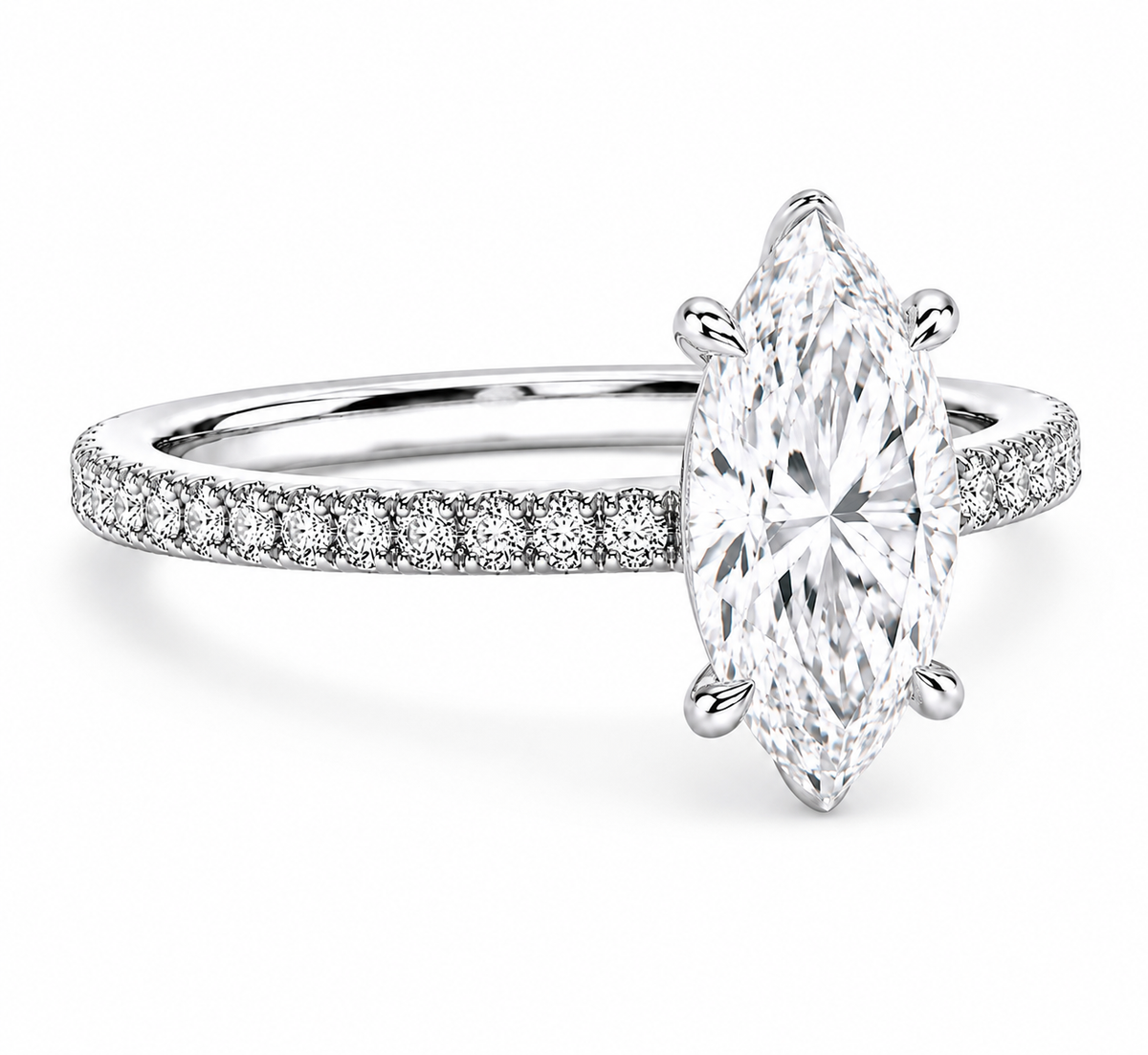 Hidden Halo Engagement Ring - Natural Marquise