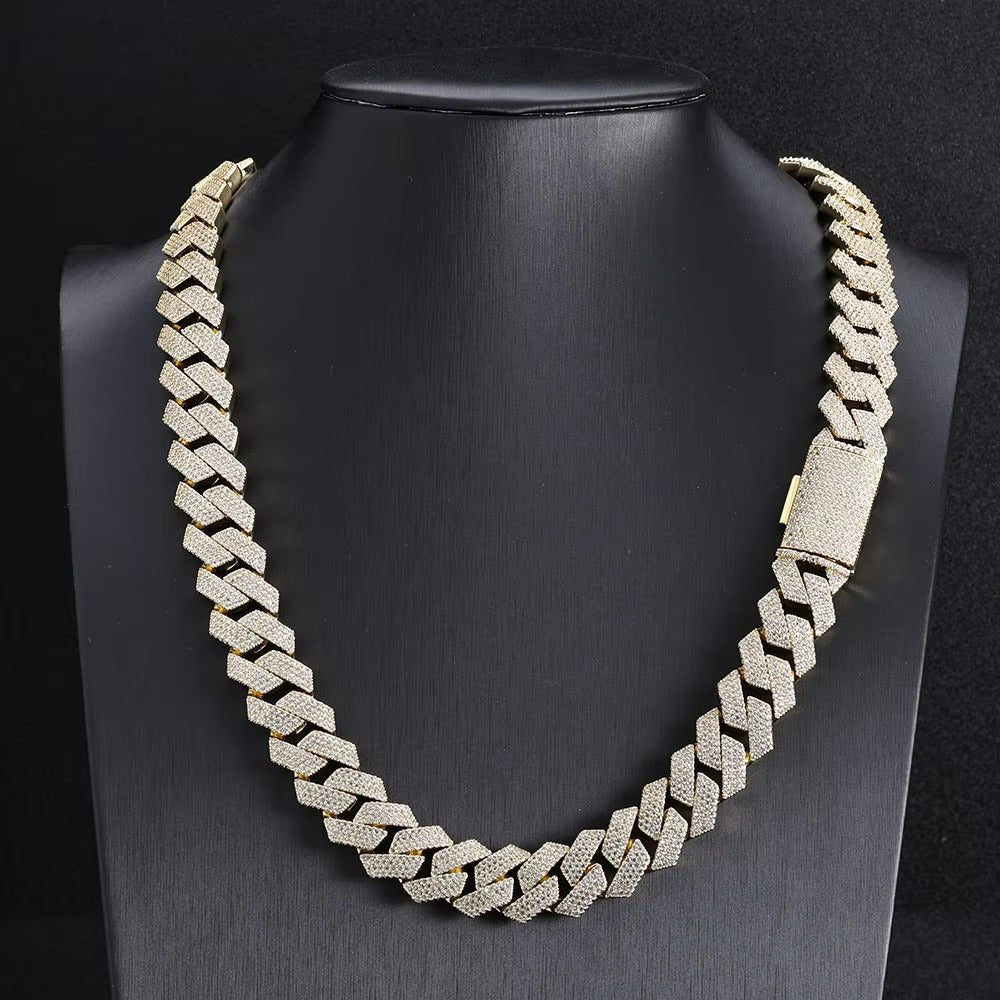 37ct TCW Iced Out Moissanite Cuban Chain Necklace (14K Yellow Gold)