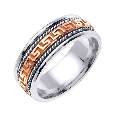 8mm Greek Key Rope Accent 2 Tone Celtic Men's Wedding Band