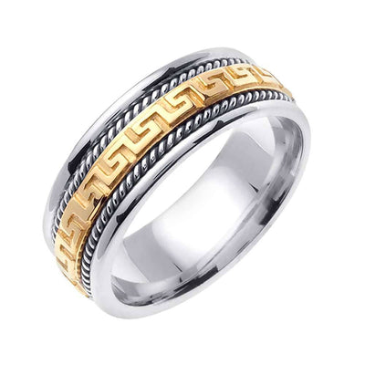 8mm  2 Tone Greek Key Rope Accent Celtic Men's Wedding Band