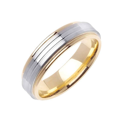 6.5mm Flat Poished Center with 2 Rows Milgrain Two Tone Men's Wedding Band