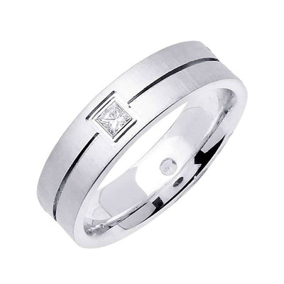 7mm Matte Finish Single Princess Cut  Men's Diamond Wedding Band