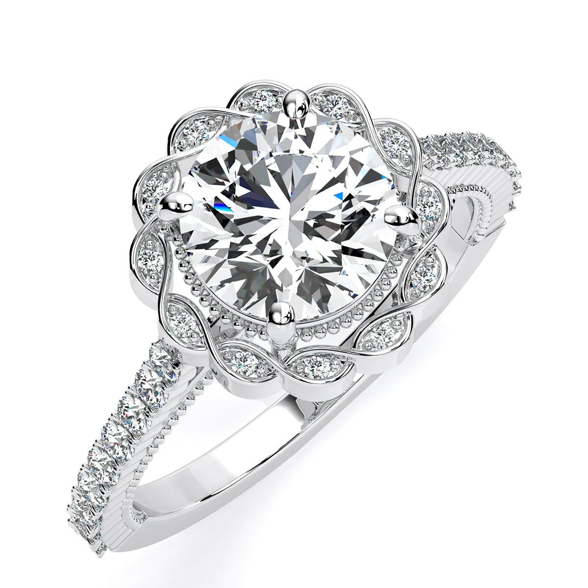 Ruellia Round Diamond Engagement Ring (Lab Grown Igi Cert) whitegold