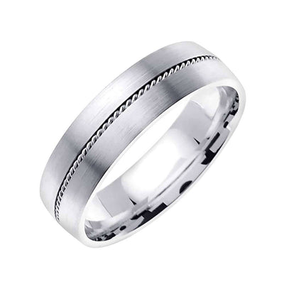 6mm Rope Center Handmade Men's Wedding Band (14K White Gold)