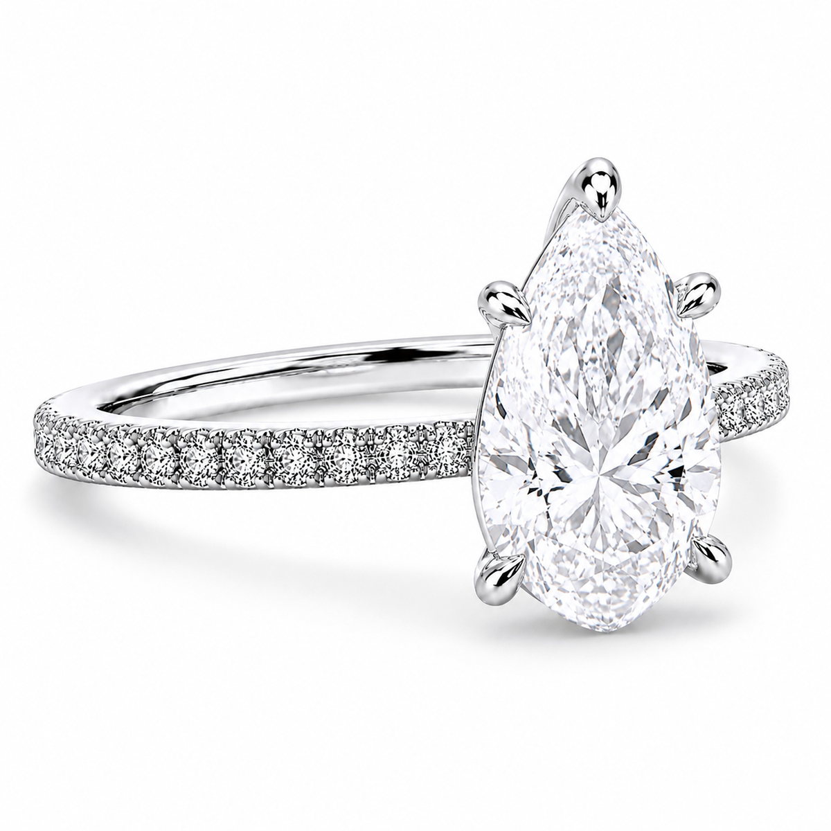 Hidden Halo Engagement Ring - Lab Pear