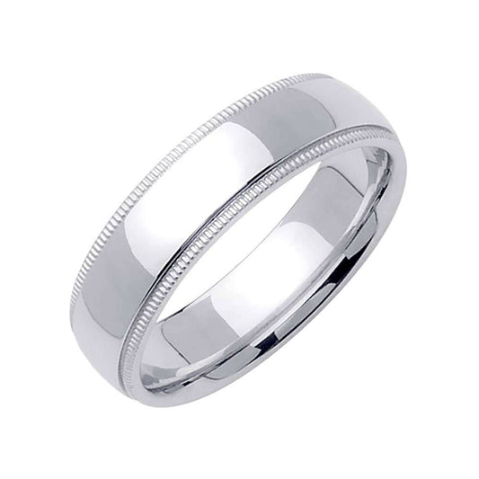 5mm Millgrain Plain Men's Wedding Band (14k White Gold) - BeverlyDiamonds