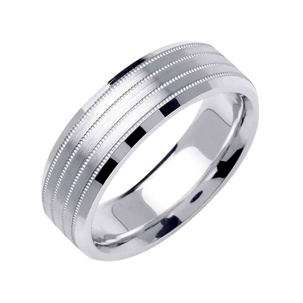 6.5mm 3 Row Millgrain Brushed Finish Fancy Men's Wedding Band - BeverlyDiamonds