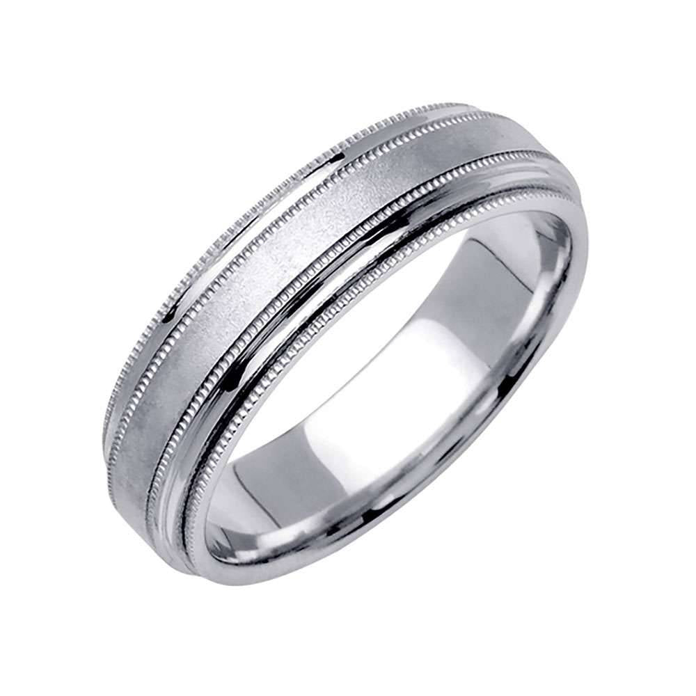6.5mm 4 Row Milgrain with Brushed Finish Center Fancy Men's Wedding Band - BeverlyDiamonds