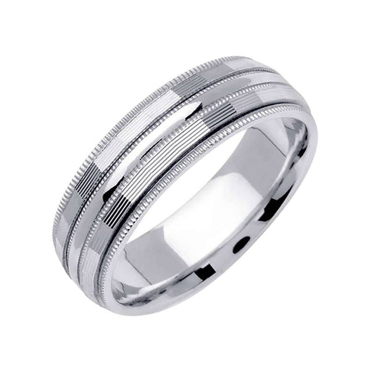 6.5mm 4 Row Millgrain Polished Fancy Men's Wedding Band - BeverlyDiamonds