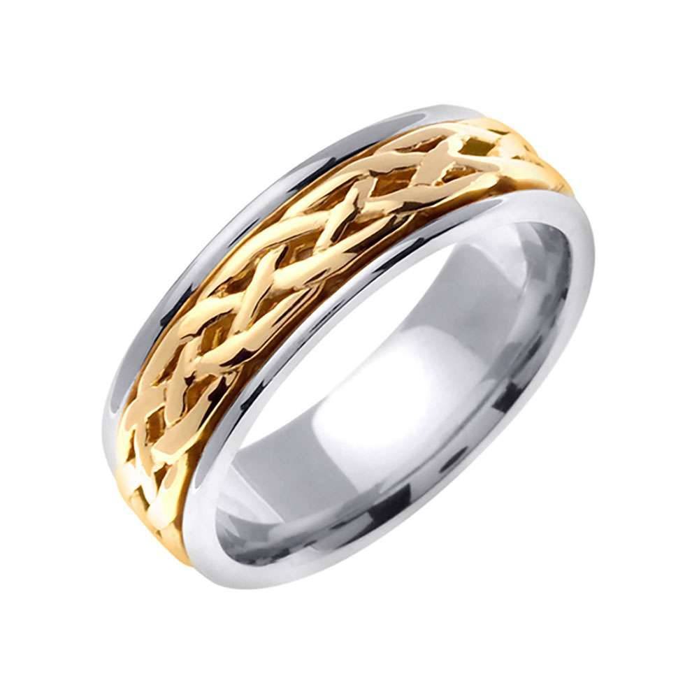 6.5mm Braided Center Pattern 2 Tone Celtic Men's Wedding Band - BeverlyDiamonds