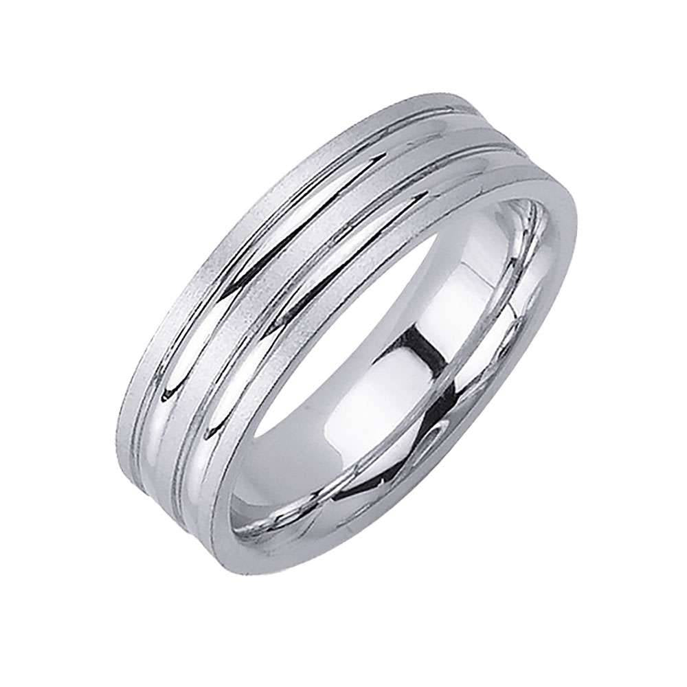 6.5mm Brushed Edges with 2 Rows Polished Accent Fancy Men's Wedding Band - BeverlyDiamonds