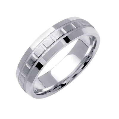 6.5mm Brushed Finish with Square Pattern Center Fancy Men's Wedding Band - BeverlyDiamonds