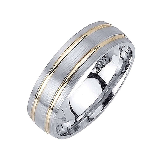 6.5mm Brushed White Gold with Yellow Lines Two Tone Men's Wedding Band - BeverlyDiamonds