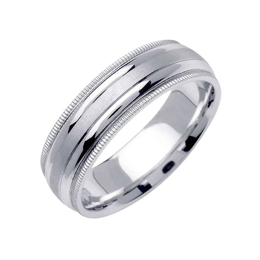 6.5mm Milgrain Edge Brushed Center Fancy Men's Wedding Band - BeverlyDiamonds