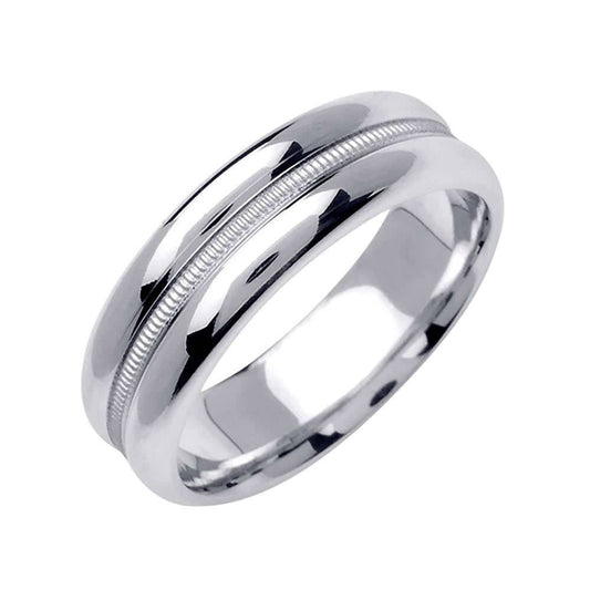 6.5mm Polished Finish with Milgrain Center Facy Men's Wedding Band - BeverlyDiamonds