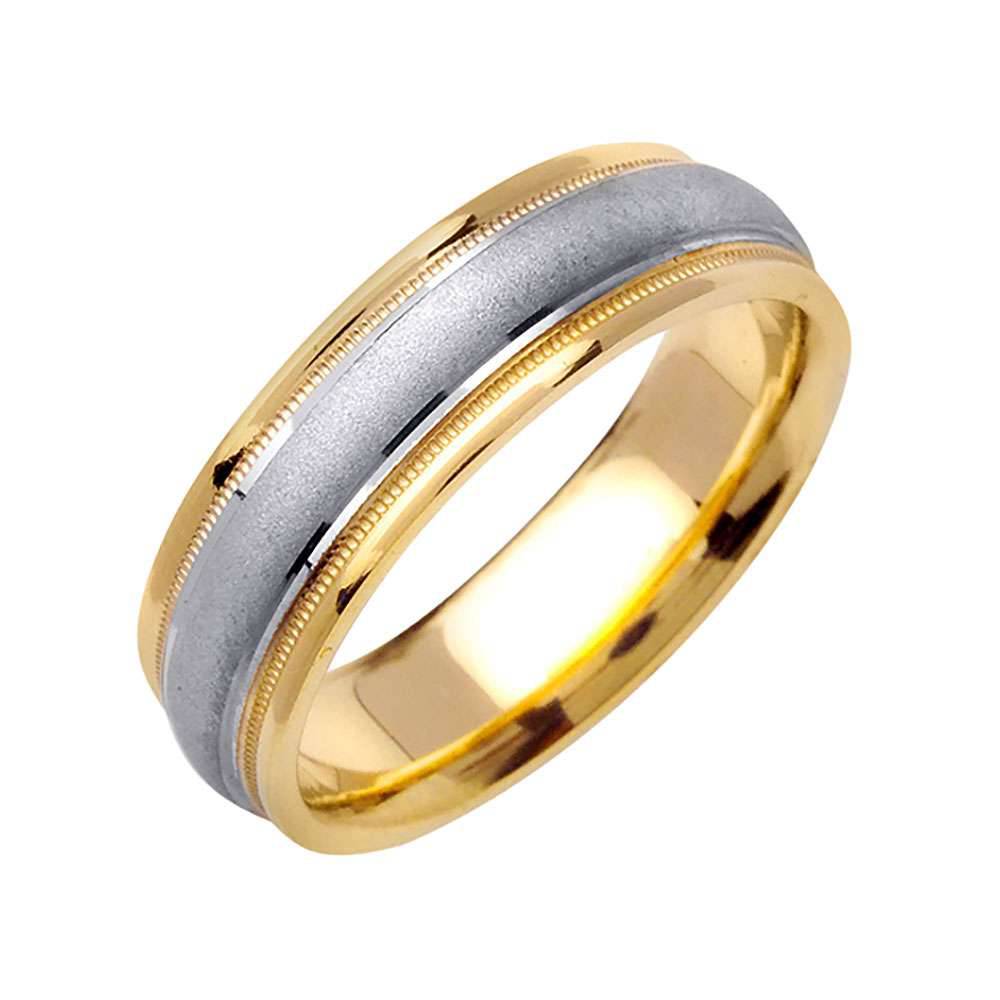 6.5mm Semi Dome Satin Finish with 2 Milgrain Rows Two Tone Men's Wedding Band - BeverlyDiamonds