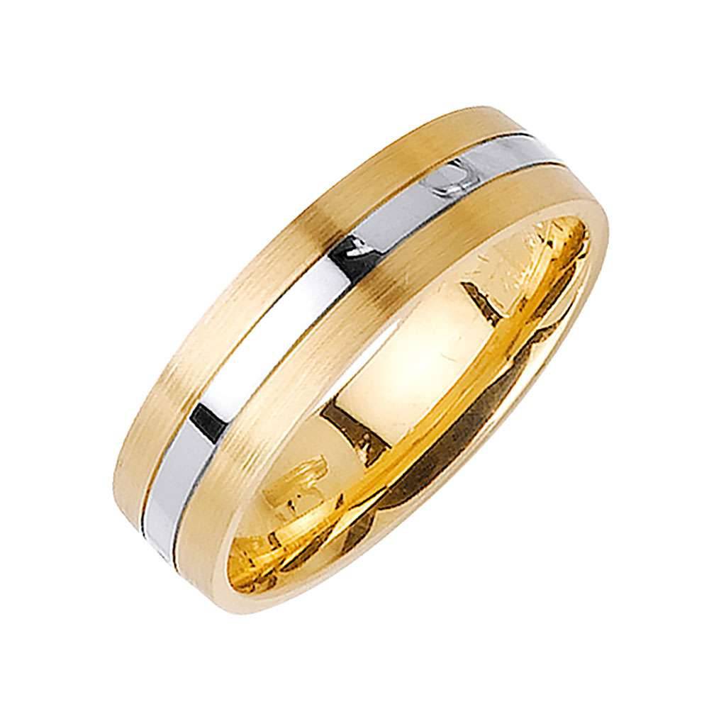 6mm Brushed Yellow Gold with Polished White Center Flat Two Tone Men's Wedding Band - BeverlyDiamonds