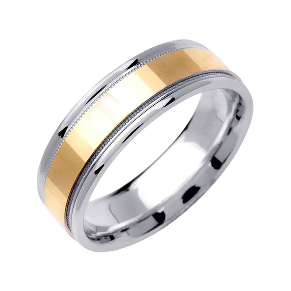 6mm Double Milgrain Flat Polished Finish Two Tone Men's Wedding Band - BeverlyDiamonds