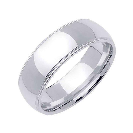 6mm Millgrain Plain Men's Wedding Band (14k White Gold) - BeverlyDiamonds