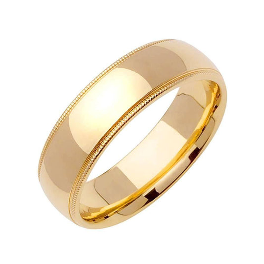 6mm Millgrain Plain Men's Wedding Band (14k Yellow Gold) - BeverlyDiamonds