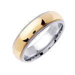 6mm Semi Dome Center with Milgrain Edges Polished Finish Two Tone Men's Wedding Band - BeverlyDiamonds