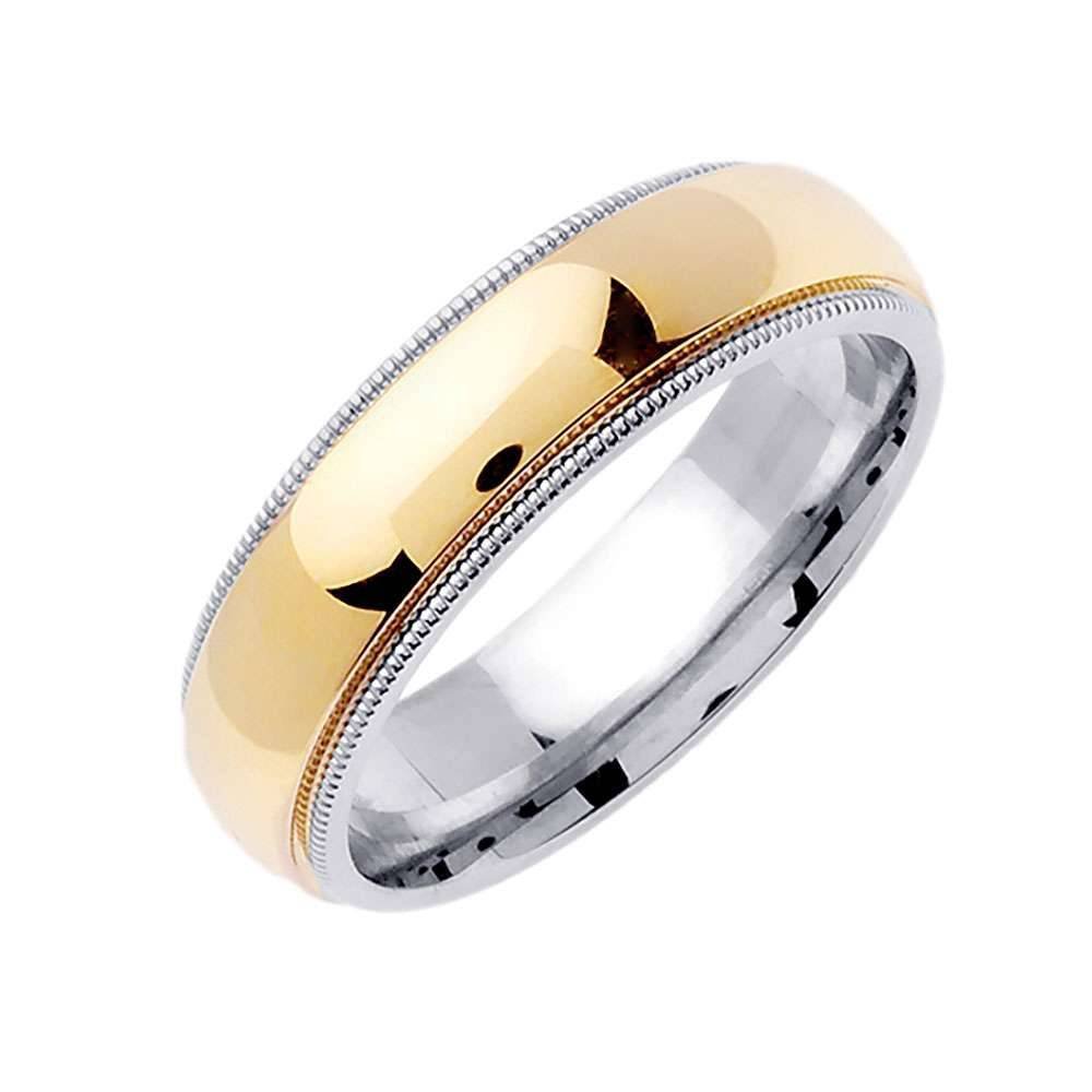 6mm Semi Dome Center with Milgrain Edges Polished Finish Two Tone Men's Wedding Band - BeverlyDiamonds