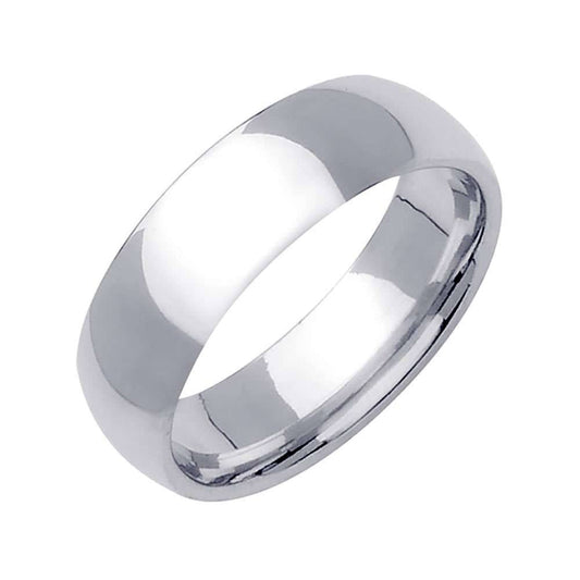 6mm Semi Dome Plain Men's Wedding Band (14k White Gold) - BeverlyDiamonds