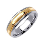 6mm Semi Dome Polished Finish with 2 Milgrain Rows Two Tone Men's Wedding Band - BeverlyDiamonds