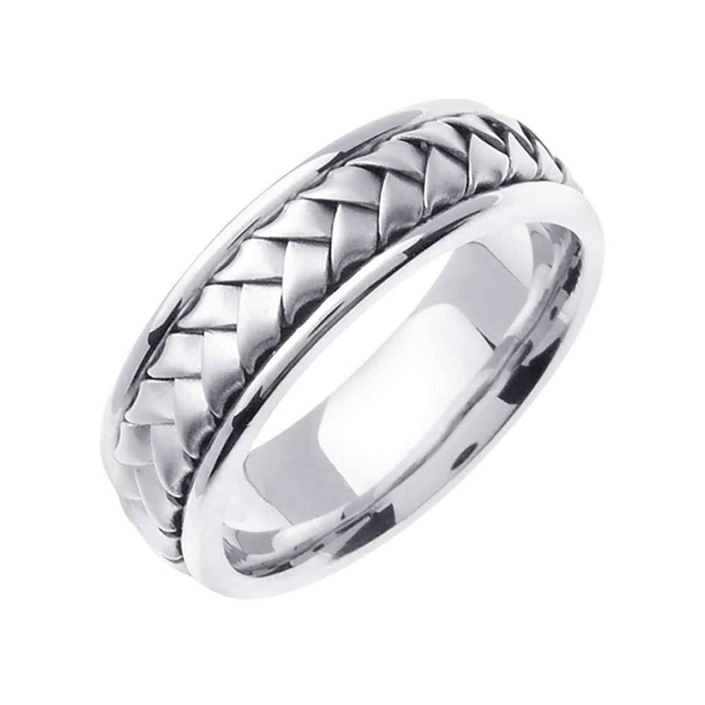 7mm Braided Center Handmade Men's Wedding Band 14K White Gold - BeverlyDiamonds