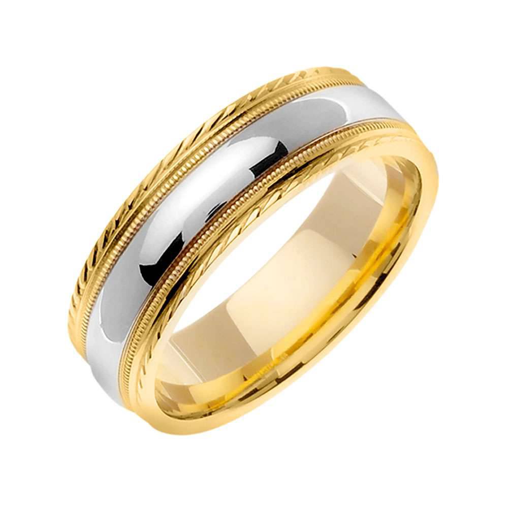 7mm High Polished White Gold On Yellow Two Tone Men's Wedding Band - BeverlyDiamonds