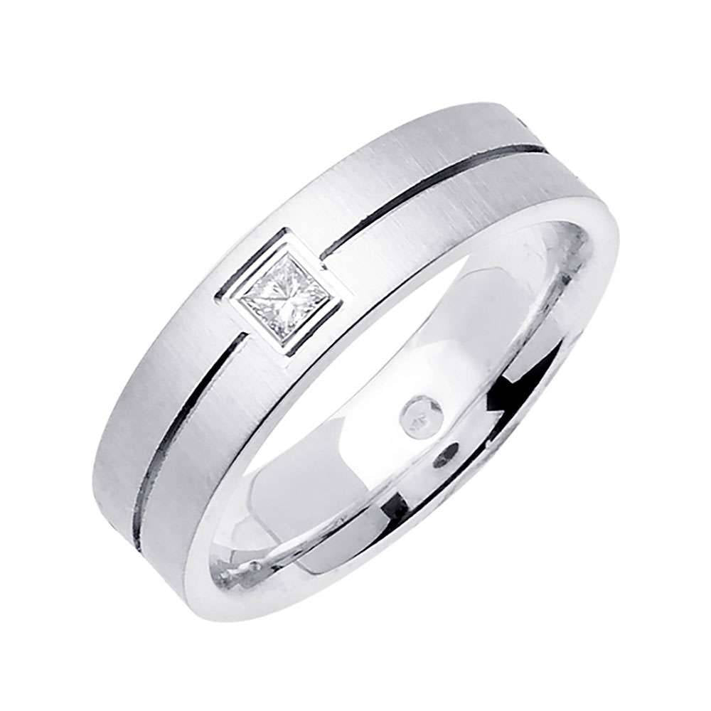 7mm Matte Finish Single Princess Cut Men's Diamond Wedding Band - BeverlyDiamonds