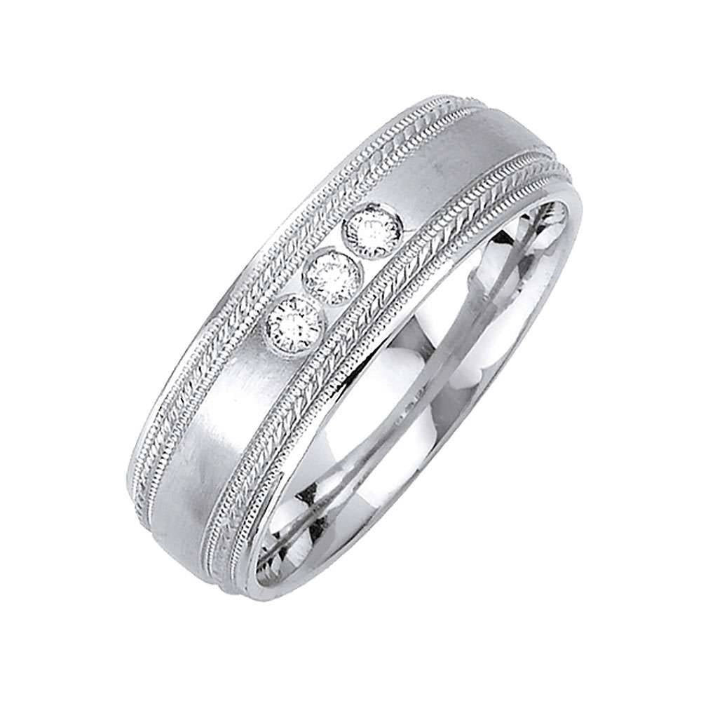7mm Three Stone Milgrain Edges Men's Diamond Wedding Band - BeverlyDiamonds