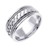 8.5mm Braided Center Rope Accent Handmade Men's Wedding Band 14k White Gold - BeverlyDiamonds