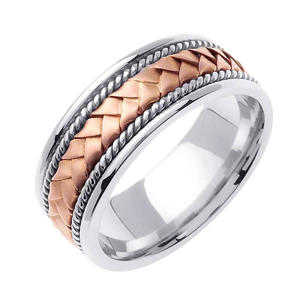 8.5mm Two Tone Braided Center Rope Accent Handmade Men's Wedding Band - BeverlyDiamonds