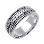 8mm Braided Center Rope Accent Handmade Men's Wedding Band 14k White Gold - BeverlyDiamonds