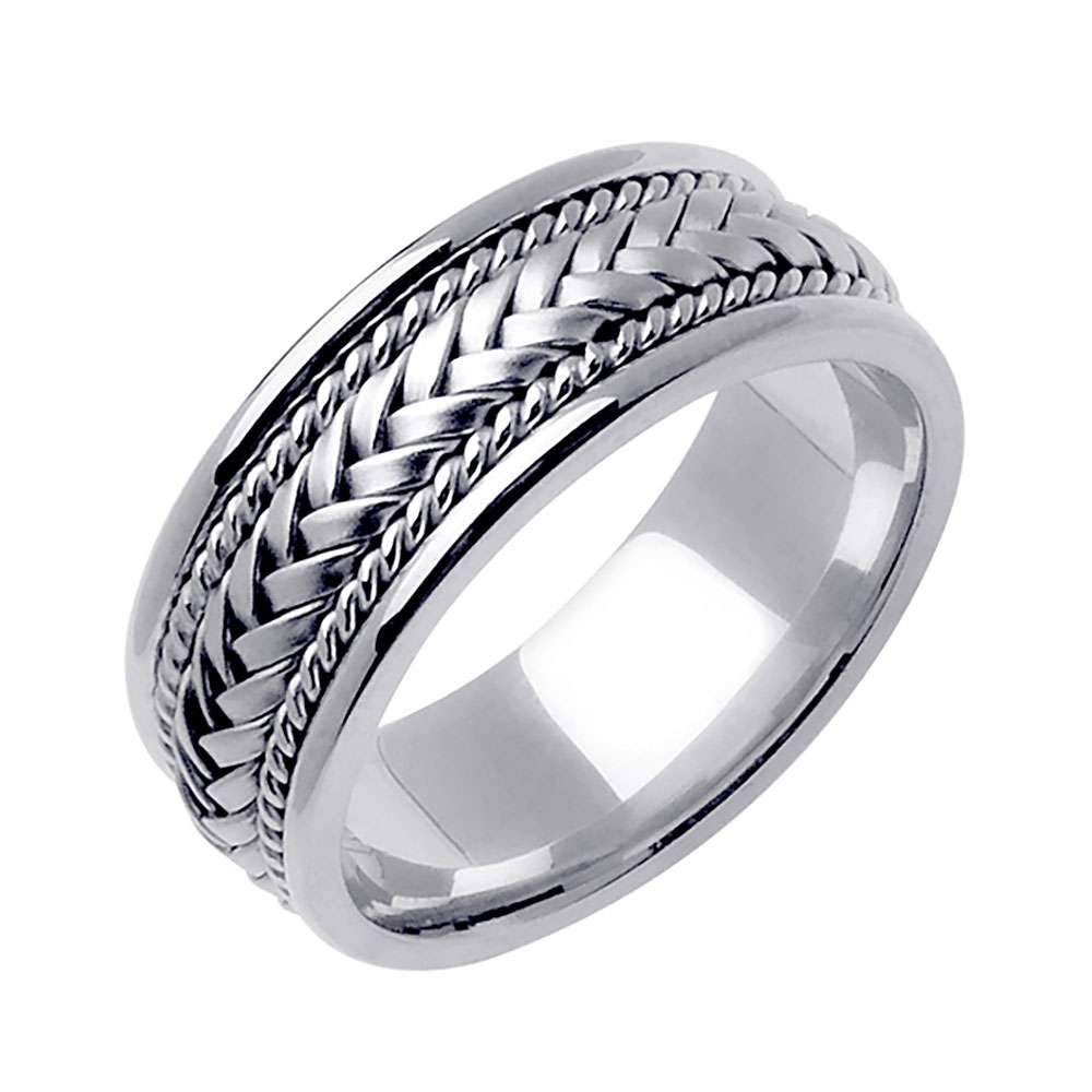8mm Braided Center Rope Accent Handmade Men's Wedding Band 14k White Gold - BeverlyDiamonds