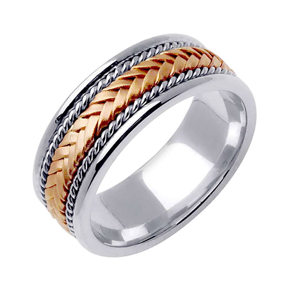 8mm Braided Center Rope Accent Two ToneHandmade Men's Wedding Band - BeverlyDiamonds