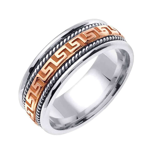 8mm Greek Key Rope Accent 2 Tone Celtic Men's Wedding Band - BeverlyDiamonds