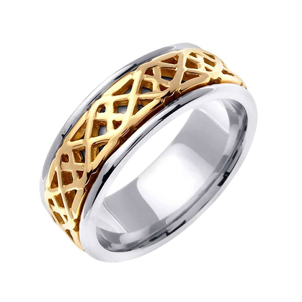 8mm Knot Pattern Yellow Center 2 Tone Celtic Men's Wedding Band - BeverlyDiamonds
