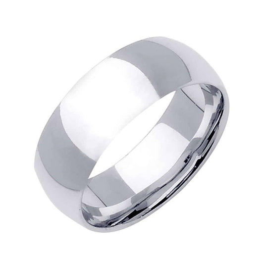 8mm Semi Dome Plain Men's Wedding Band (14k White Gold) - BeverlyDiamonds