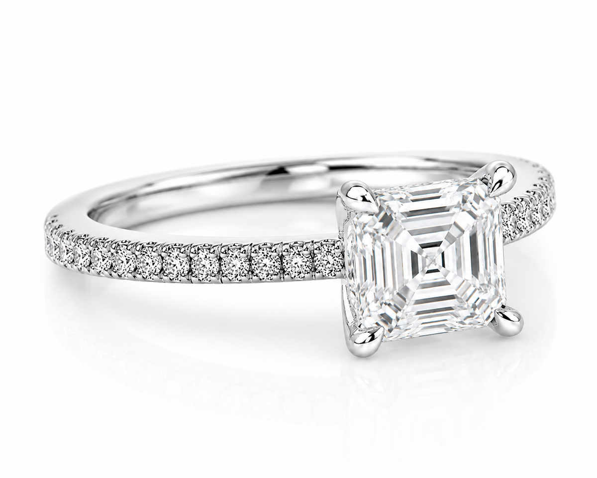 Hidden Halo Engagement Ring - Natural Asscher