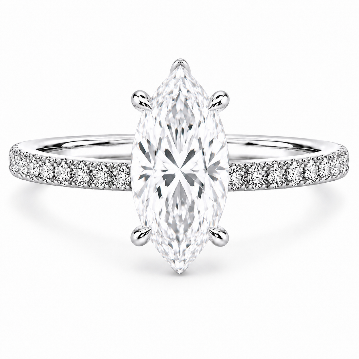 Hidden Halo Engagement Ring - Natural Marquise