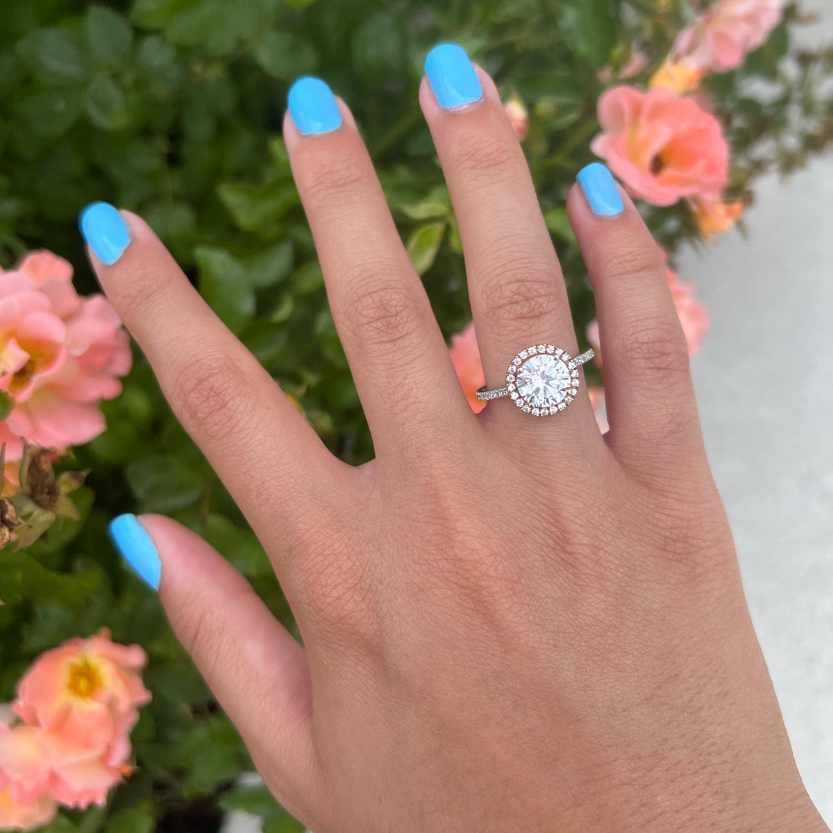 Columbine Round Moissanite Engagement Ring whitegold