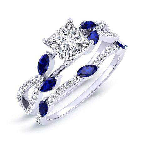 1.00 ct - Alba - GIA Natural Princess Diamond Bridal Set
