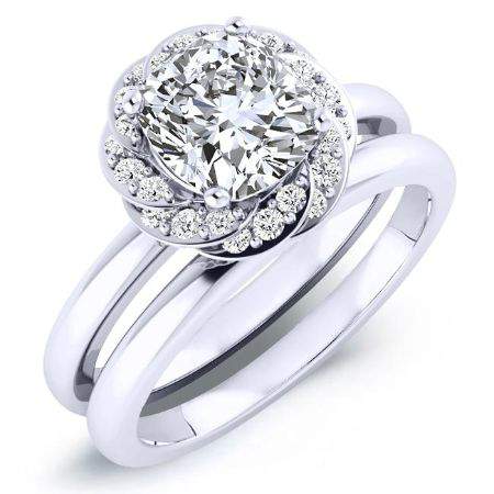 1.00 ct - Almond - GIA Natural Cushion Diamond Bridal Set