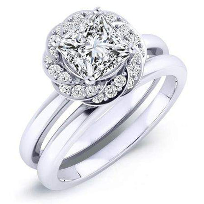 Almond Diamond Matching Band Only (engagement Ring Not Included) For Ring With Princess Center whitegold