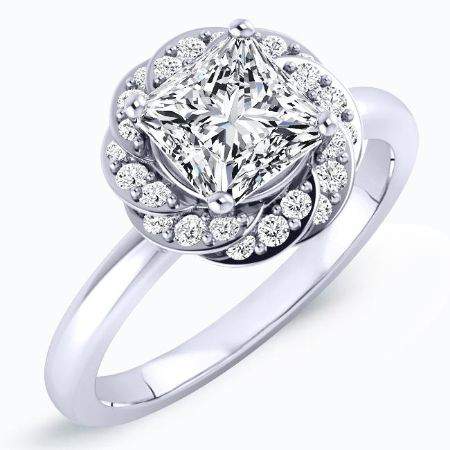 Almond Princess Moissanite Engagement Ring whitegold