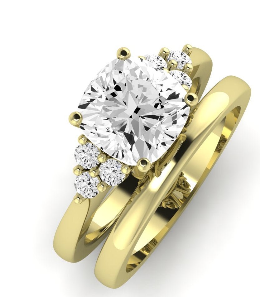 Alyssa Moissanite Matching Band Only (does Not Include Engagement Ring) For Ring With Cushion Center yellowgold